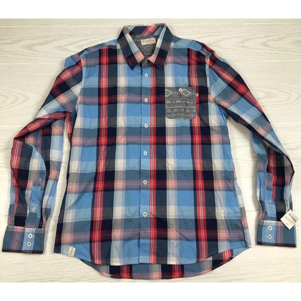 7 Diamonds Plaid Shirt Mens XL Pocket 100% Cotton Western Button Up Long Sleeve